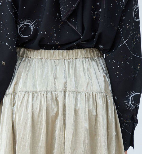 Ballsey「シャイニーコーティング ギャザーヨークロングスカート」|フレア|