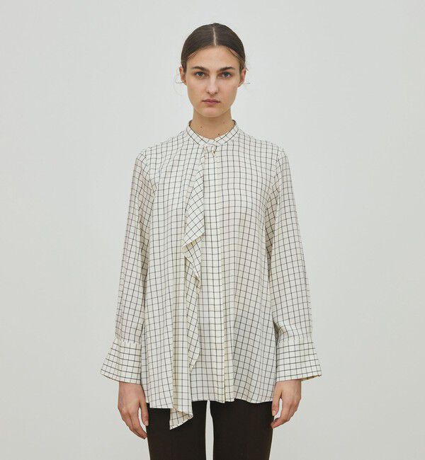 DES PRES「プレイドセルロースツイル フロンドレープシャツ」|シャツ・ブラウス|