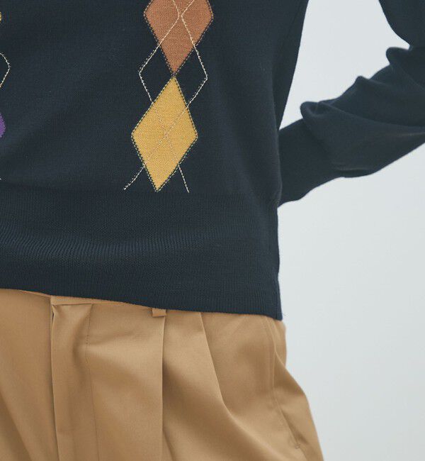 MACPHEE「プレーンウールアーガイル クルーネックプルオーバー」|ニット・セーター|