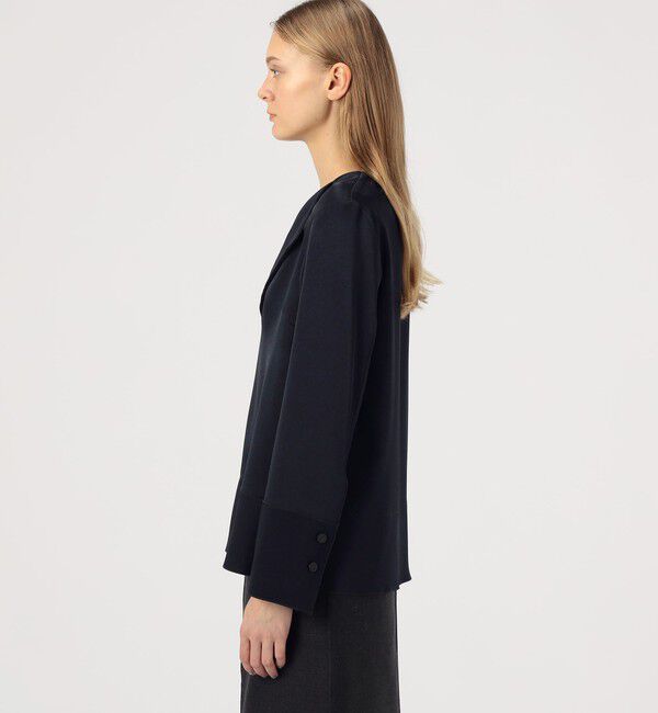 DES PRES「サテンジョーゼット オープンカラーブラウス」|シャツ・ブラウス|