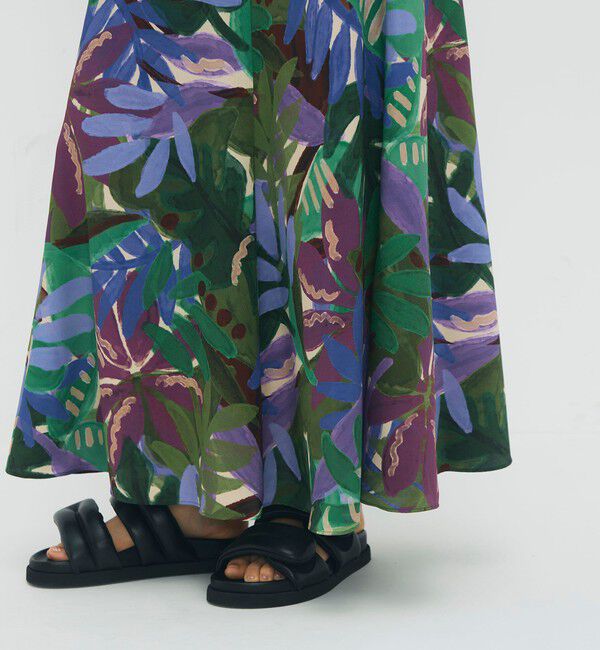 CABaN「ポリエステル リーフプリントフレアスカート」|スカート|