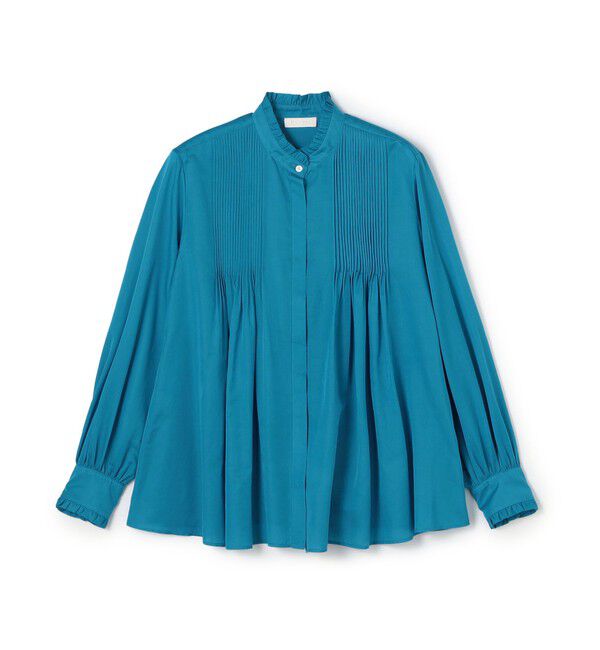 Ballsey「コットンシルクサテン ピンタックフリルブラウス」|シャツ・ブラウス|63 ブルー