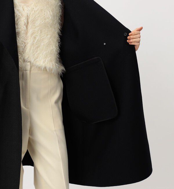 DES PRES「ダブルフェイスツイル オープンカラーコート」|ノーカラーコート|