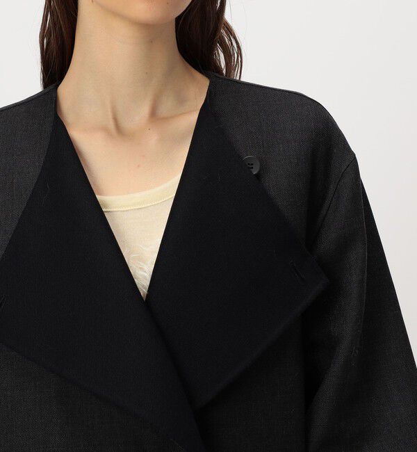DES PRES「ダブルフェイスツイル オープンカラーコート」|ノーカラーコート|