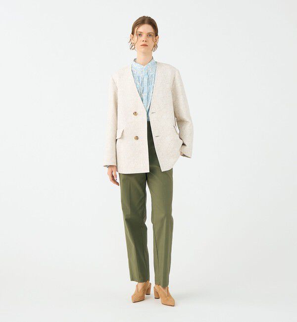 SOULEIADO「ボタニカルジャカード カラーレスジャケット」|ノーカラージャケット|