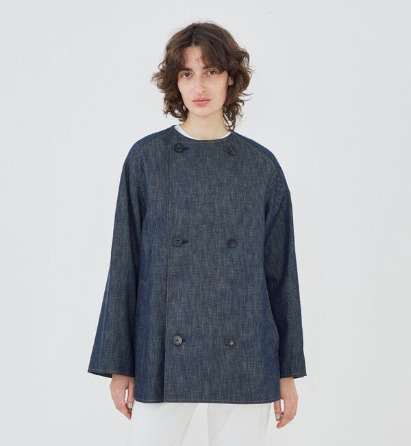 GALERIE VIE「ステイブルーデニム カラーレストレンチコート」|ノーカラーコート|