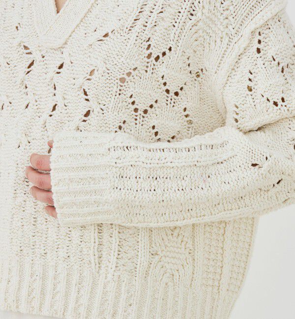 GALERIE VIE「コットンウールアラン オープンカラープルオーバー」|ニット・セーター|