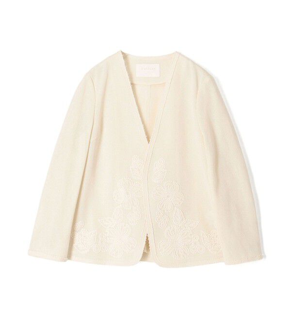 Ballsey「フラワーメッシュエンブロイダリー Vカラージャケット」|ノーカラージャケット|41 ライトベージュ