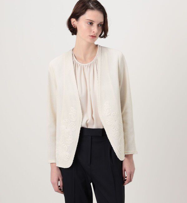 Ballsey「フラワーメッシュエンブロイダリー Vカラージャケット」|ノーカラージャケット|