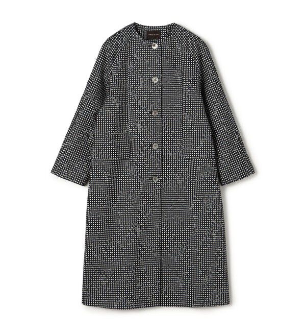 TOMORROWLAND collection「オーバーフラワージャカード クルーネックコート」|ノーカラーコート|68 ネイビー系