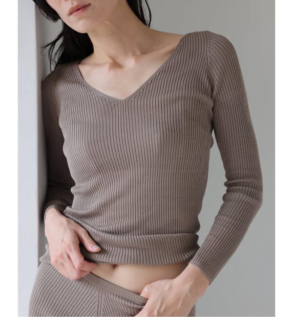 EMILYWEEK「シルク混リブVネックプルオーバー」|Tシャツ・カットソー|