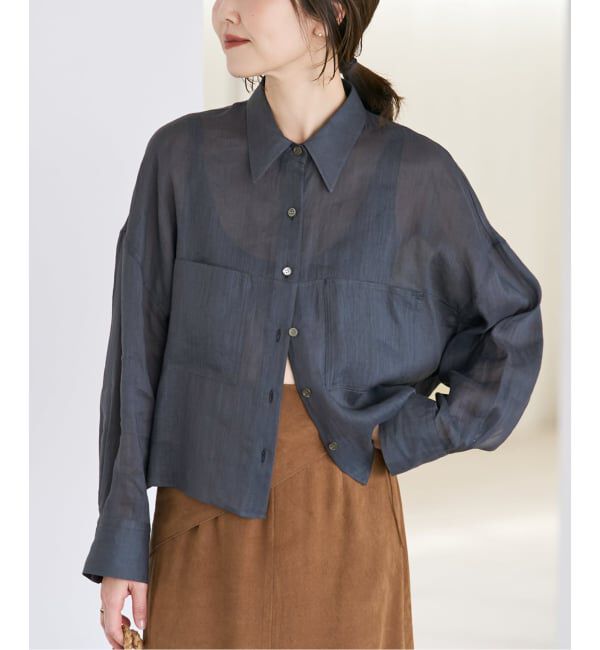 Plage「《追加》RAMIE LYOCELL CROPPED シャツ」|シャツ・ブラウス|ネイビー