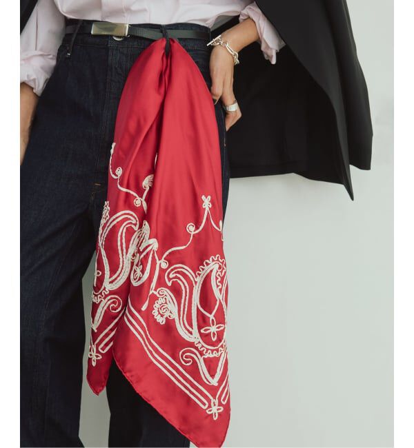 VERMEIL par iena「《WEB限定》ASAUCE MELER アソースメレ テープエンブロイダリースカーフ」|バンダナ・スカーフ|レッド