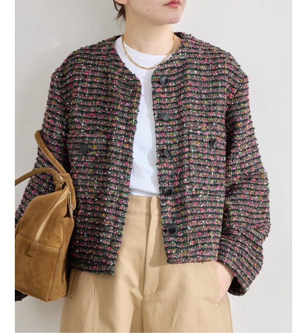 IENA「ファンシーツイードジャケット」|ノーカラージャケット|