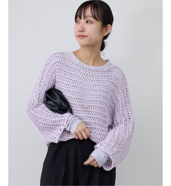 SLOBE IENA「ギマヤーンメッシュボートネックニット」|ニット・セーター|