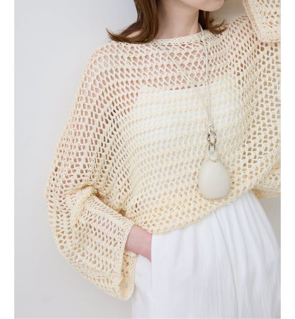 SLOBE IENA「ギマヤーンメッシュボートネックニット」|ニット・セーター|