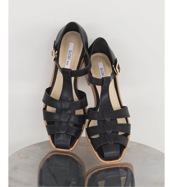 SLOBE IENA「《追加予約》SLOBE レザーグルカサンダル」|サンダル|ブラック