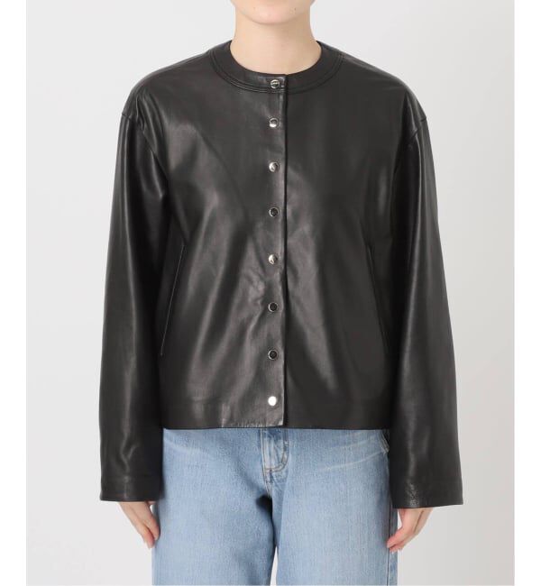 IENA「《追加》シープクルーネックブルゾン」|ライダースジャケット|