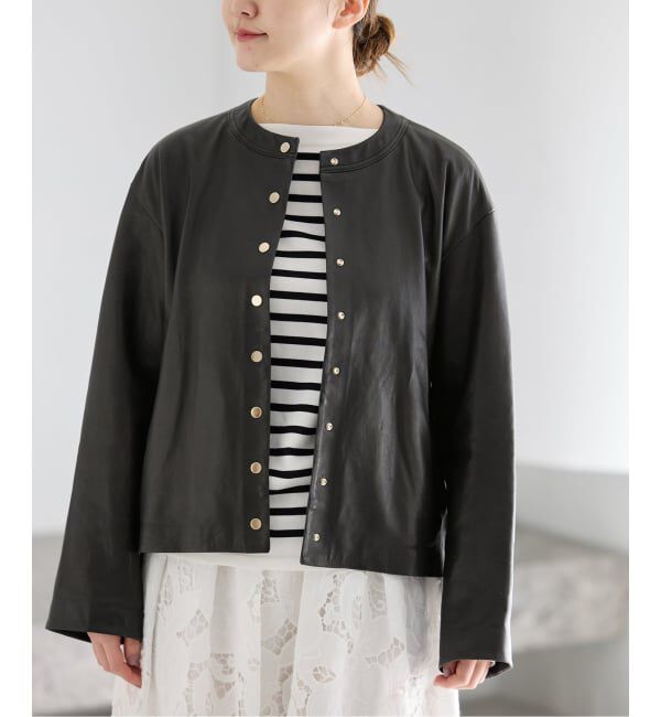 IENA「《追加》シープクルーネックブルゾン」|ライダースジャケット|