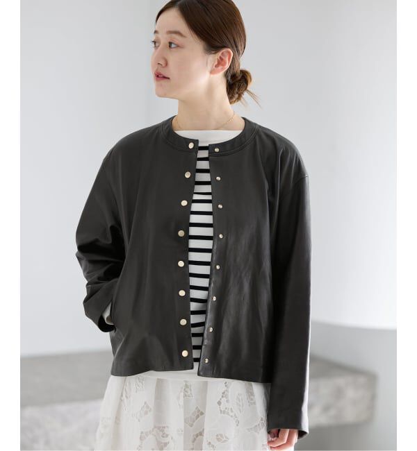 IENA「《追加》シープクルーネックブルゾン」|ライダースジャケット|