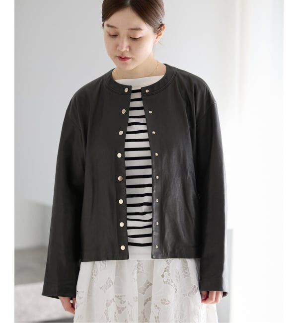 IENA「《追加》シープクルーネックブルゾン」|ライダースジャケット|