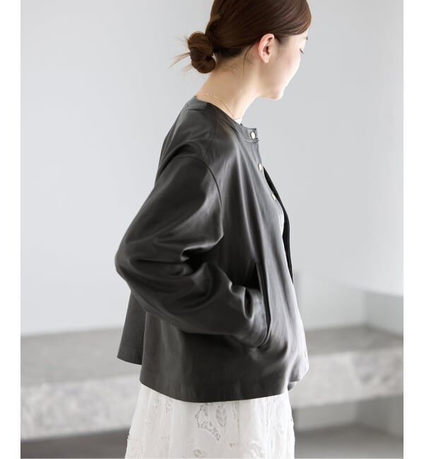 IENA「《追加》シープクルーネックブルゾン」|ライダースジャケット|