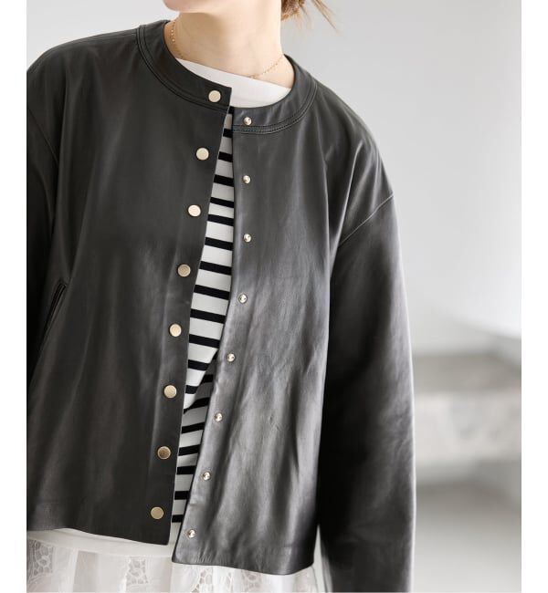 IENA「《追加》シープクルーネックブルゾン」|ライダースジャケット|