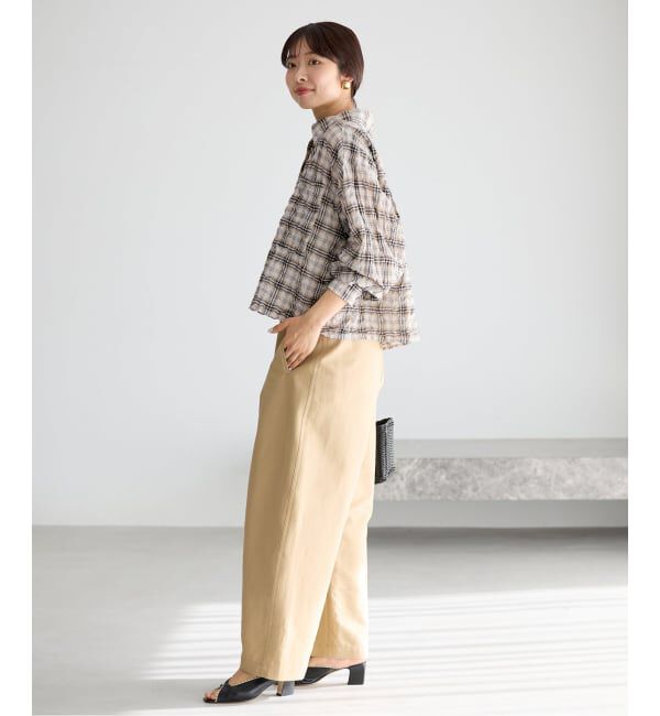 IENA「《新色/追加》シャーリングチェックショートシャツ」|シャツ・ブラウス|