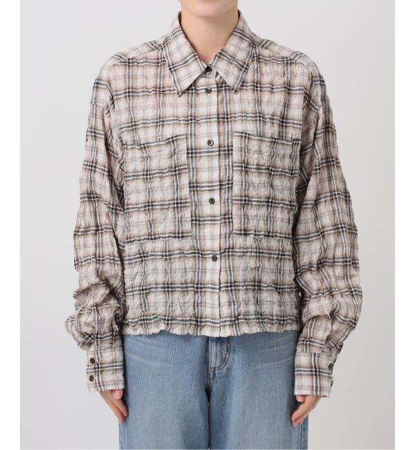 IENA「《新色/追加》シャーリングチェックショートシャツ」|シャツ・ブラウス|