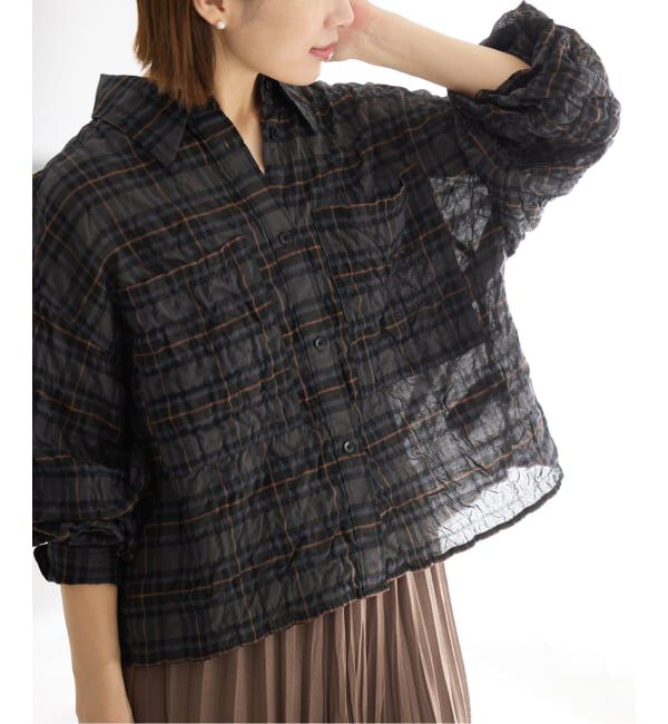 IENA「《新色/追加》シャーリングチェックショートシャツ」|シャツ・ブラウス|