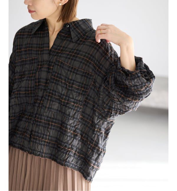 IENA「《新色/追加》シャーリングチェックショートシャツ」|シャツ・ブラウス|
