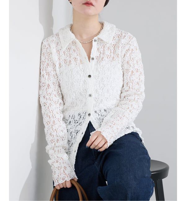 IENA「《追加》Flowerストレッチレース ポロシャツ」|Tシャツ・カットソー|ホワイト