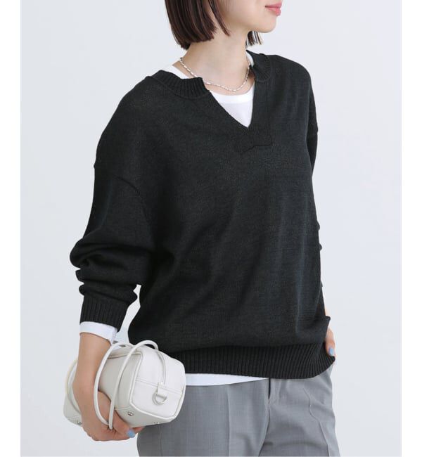 IENA「コットンwashiニットプルオーバー」|ニット・セーター|ブラック