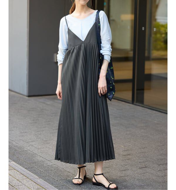 SLOBE IENA「《WEB限定/追加》パウダリーサテンプリーツキャミワンピース」|ワンピース|