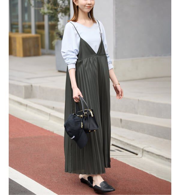 SLOBE IENA「《WEB限定/追加》パウダリーサテンプリーツキャミワンピース」|ワンピース|