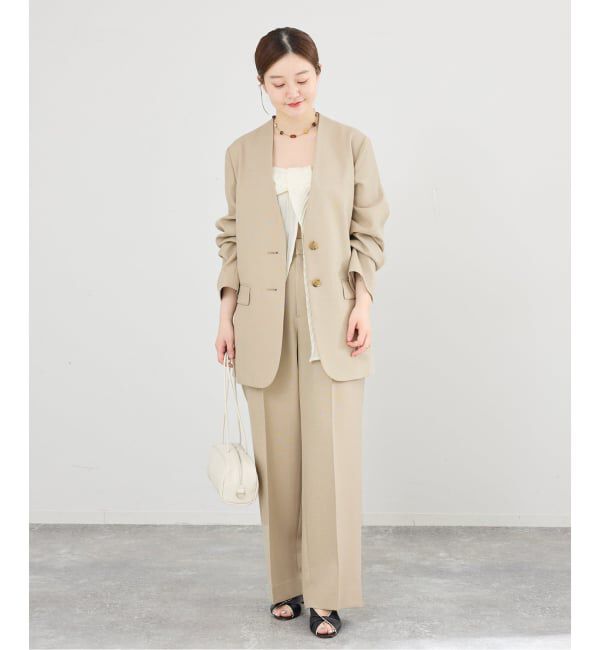 IENA「《セットアップ対応》シャークツイードノーカラージャケット」|ノーカラージャケット|