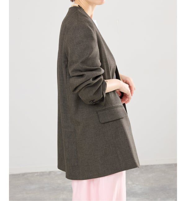 IENA「《セットアップ対応》シャークツイードノーカラージャケット」|ノーカラージャケット|