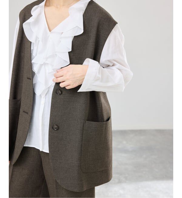 IENA「《セットアップ対応》ウォッシャブル シャークツイード ジレ」|その他|ブラウン