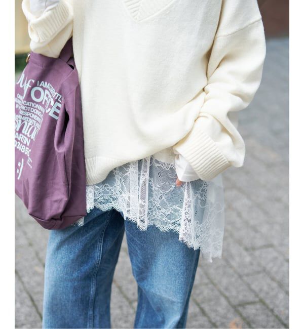 SLOBE IENA「《WEB限定/追加6》レースコンビカットソー」|Tシャツ・カットソー|