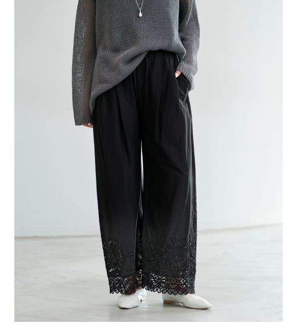 IENA「カットワークレースパンツ」|その他|ブラック