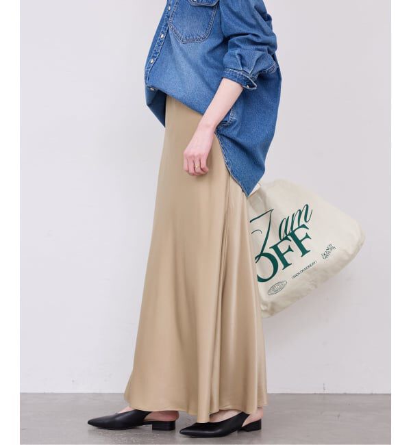 SLOBE IENA「《WEB限定/追加2》グロッシーサテンフレアスカート」|スカート|