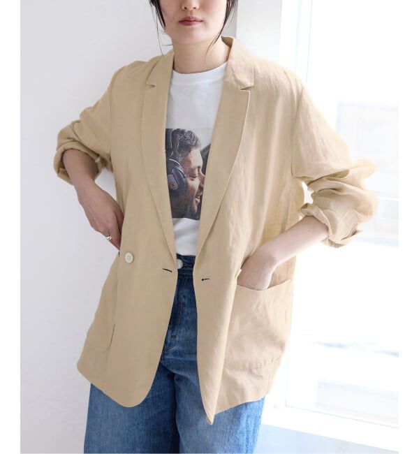 IENA「《追加予約》ウォッシャブル ソフトリネン リラックスジャケット」|テーラードジャケット|ベージュ A