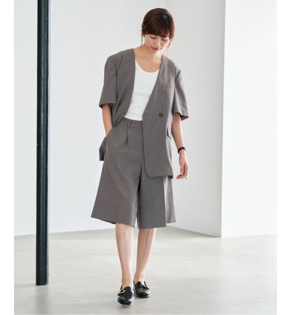 IENA「《セットアップ対応/予約》 トロピカルハーフジャケット」|ノーカラージャケット|