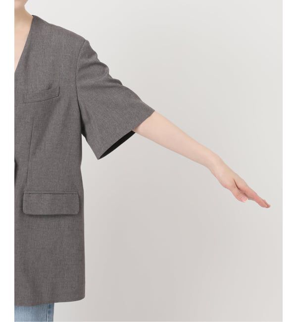 IENA「《セットアップ対応/予約》 トロピカルハーフジャケット」|ノーカラージャケット|