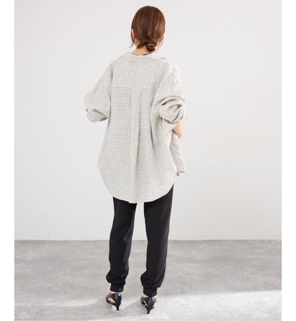 IENA「《セットアップ対応/予約》フレンチリネンチェックレギュラーカラーシャツ」|シャツ・ブラウス|