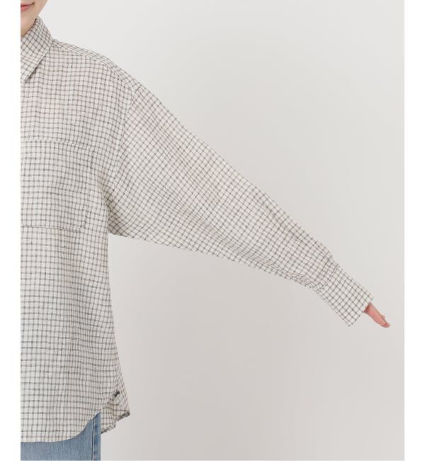 IENA「《セットアップ対応/予約》フレンチリネンチェックレギュラーカラーシャツ」|シャツ・ブラウス|