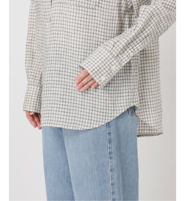 IENA「《セットアップ対応/予約》フレンチリネンチェックレギュラーカラーシャツ」|シャツ・ブラウス|