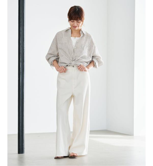 IENA「《セットアップ対応/予約》フレンチリネンチェックレギュラーカラーシャツ」|シャツ・ブラウス|