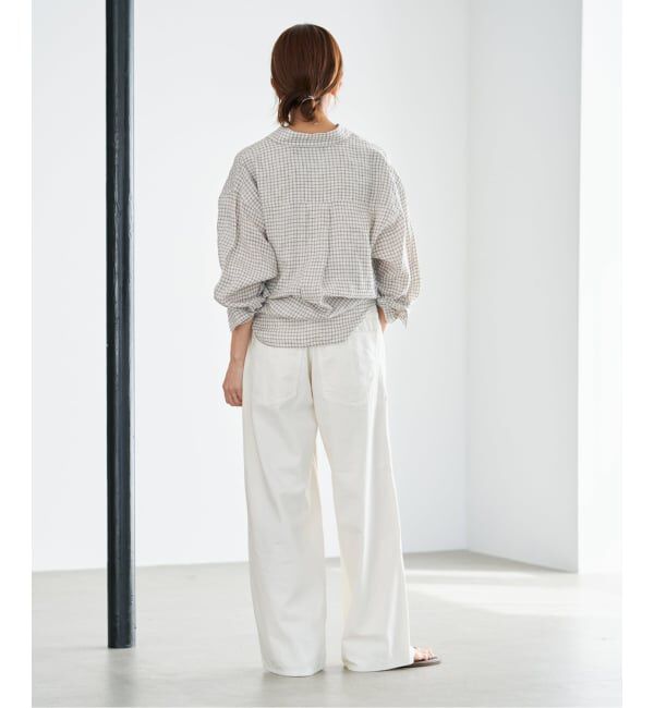 IENA「《セットアップ対応/予約》フレンチリネンチェックレギュラーカラーシャツ」|シャツ・ブラウス|