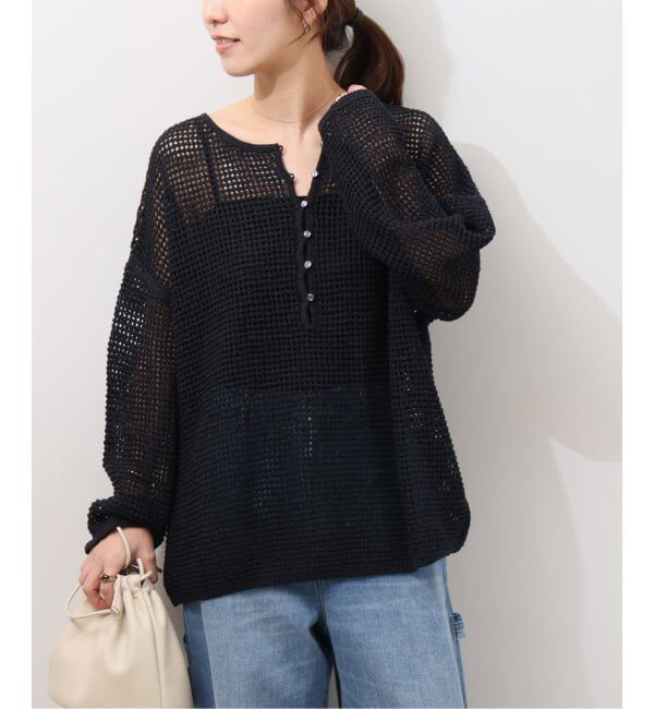 JOURNAL STANDARD relume「ミックスメッシュ2WAYヘンリープルオーバー」|ニット・セーター|ブラック A